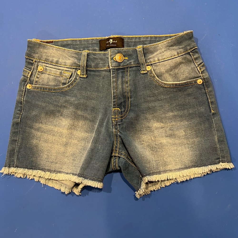 7 For All Mankind, Girls Size 12 Denim Shorts with Frayed Hem. New with tag.